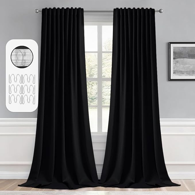 MIULEE Black Back Tab Blackout Curtains 98 Inch Length 2 Panels Set