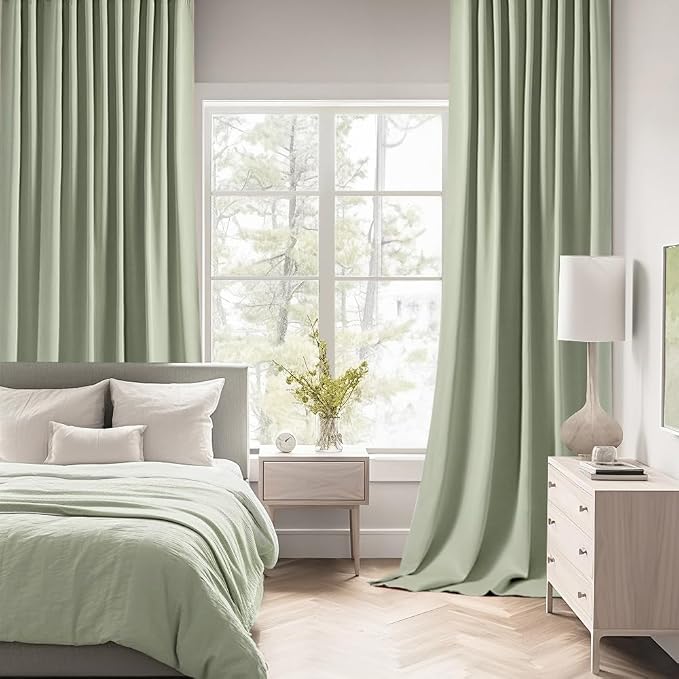 MIULEE Sage Green Back Tab Blackout Curtains 84 Inch Length 2 Panels Set