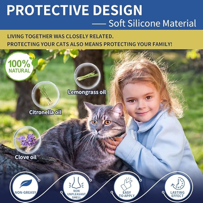 4 Pack Flea Collar for Cats 32 Months Prevention, Waterproof Natural Treatment Collar Adjustable for All Breeds and Size(Black & Purple)