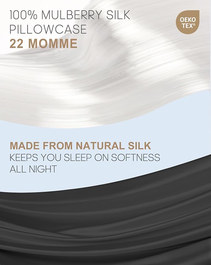 THXSILK Mulberry Silk Pillowcase for Hair and Skin, 100% Mulberry Silk Body Pillowcase 22 Momme, Soft and Breathable Silk Pillow Case with Hidden Zipper, Body Size Pillow Case 20"x54"(Black)