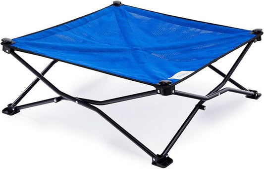 Coolaroo On-The-Go Elevated Dog Bed - Foldable Pop-Up Travel Dog Bed with Breathable, Moisture-Resistant Fabric, Carry Bag Included, Lightweight & Portable, Aquatic Blue, Medium
