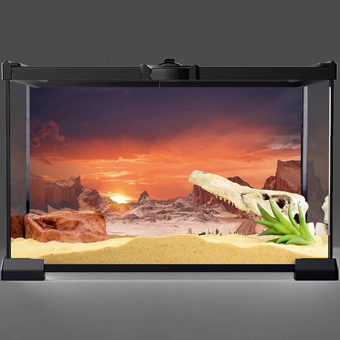AWERT 72x18 inches Sun and Desert Terrarium Background Orange Reptile Habitat Background Durable Polyester Background