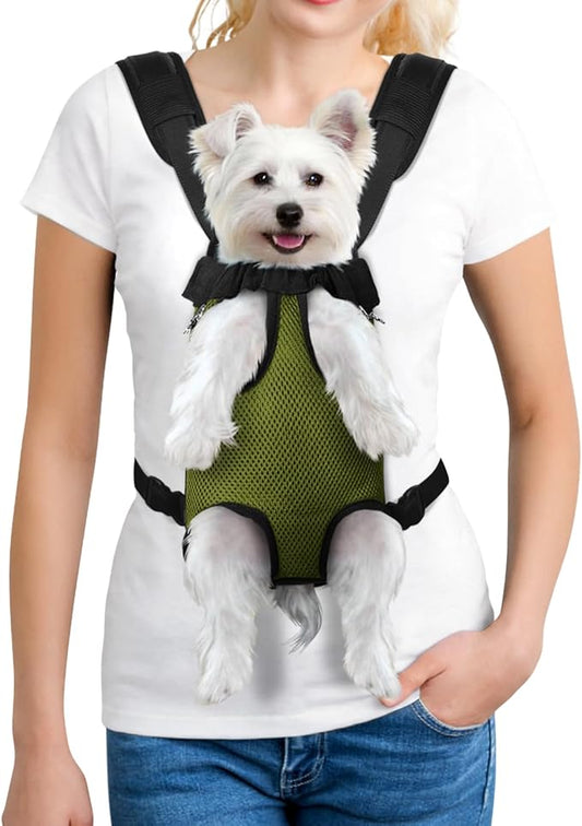 YUDODO Pet Dog Carrier Backpack Adjustable Dog Front Carrier, Legs Out Easy-Fit Dog Travel Backpack Carrier for Hiking Camping for Small Medium Dogs Cats and Rabbits (Medium (Pack of 1), Army Green)