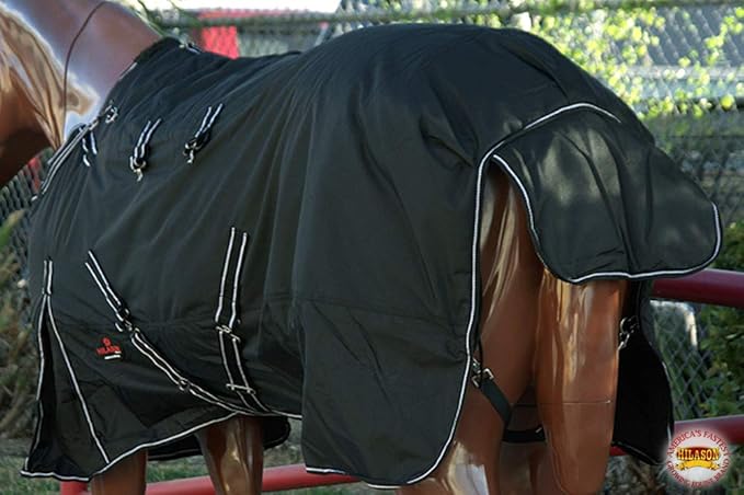HILASON Black 76 in 1200D Winter Waterproof Poly Horse Turnout Blanket Belly Wrap