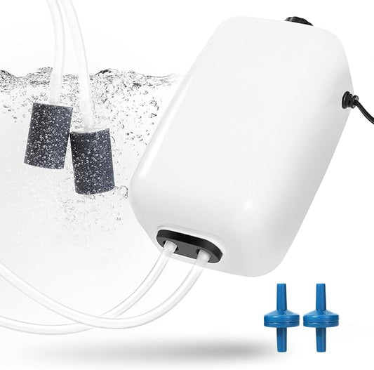 AQUANEAT Aquarium Air Pump for 20-210 Gallon Tank, Fish Air Bubbler, Hydroponic Oxygen Aerator with Stones, Airline Tubing, Check Valves