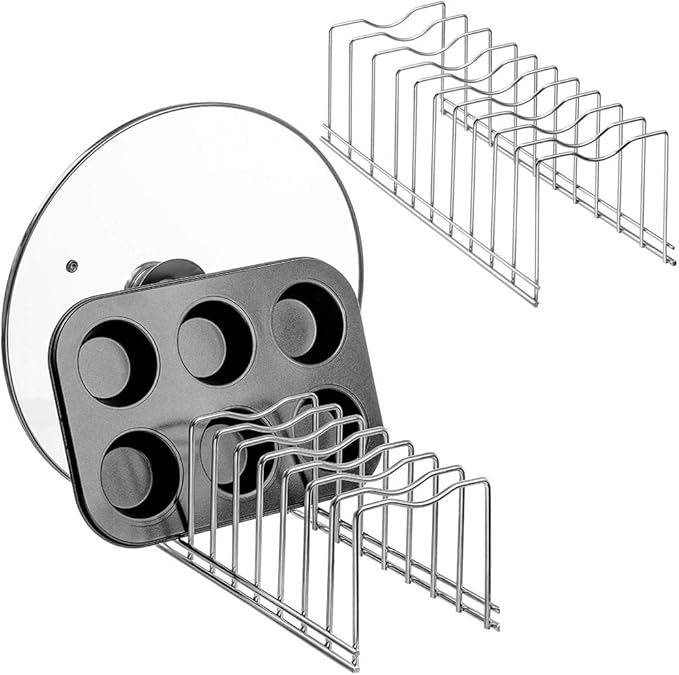 SANNO Pot Pan Lid Holder Organizer Pot Lid Rack Holder Suitable for Bakeware Dish Plate, Cutting Boards, Pots & Pans, Serving Trays Cabinet Pantry 2 pack