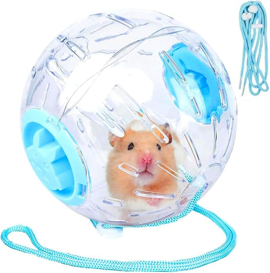 4.9" Hamster Wheel, Exercise Ball & Wheel - Silent Running Toy with Anti-Skid, Transparent Hamster Ball, Breathable Design & Rope for Easy Carry, for Little/Dwarf Mouse, Blue