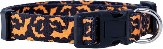 Native Pup Halloween Dog Collar- Spooky Fall Themed Horror Costume Collars- Skull, Pumpkin, Ghost, Bat, Witch, Candy Corn, Spider- Adjustable for Small, Medium, Large Breeds (Medium, Orange Bats)
