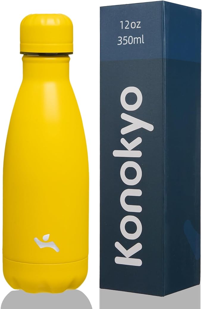 Insulated Water Bottles,12 oz Double Wall Stainless Steel Vacumm Metal Flask for Sports Travel,Yellow