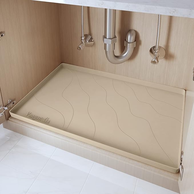 Heavy Duty Silicone Under Sink Mats for Kitchen Waterproof 25" x 22", Extra Thick Under Sink Rubber Mat Drip Tray, Raised Edge Under Sink Liner,Prevent Drips, Leaks, Spills,Taupe