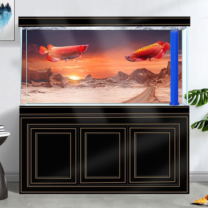 30X12IN Sun and Desert Moon Themed Reptile Habitat on Orange Durable Decorative Background, Terrarium Background with 10EVA Double-Sided Tape