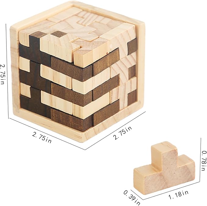 Ahyuan Wooden Brain Teaser Puzzle Cube Wooden Puzzles T-Shaped Jigsaw Logic Puzzle Educational Toy for Kids and Adults by AHYUAN (Brown and Natural)
