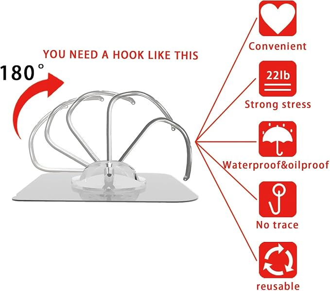 Latoxcaa Heavy Duty Adhesive Hooks 20-Pack: Holds 22lb, Strong Reusable &