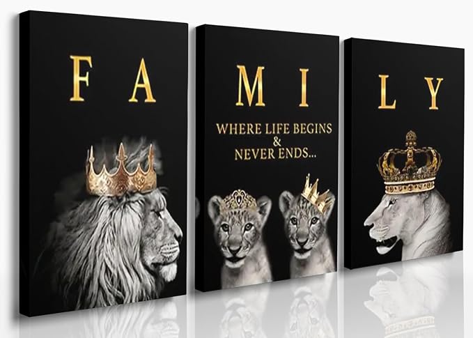 GUBIYU Family Life Begins Never Ends Words Sign Decor Black Gold Wall Art