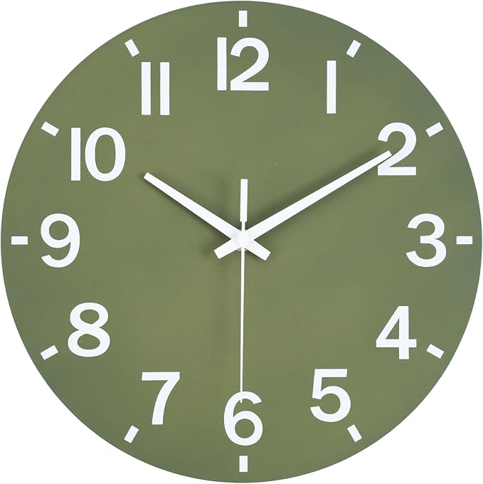 HZDHCLH Wall Clock 10 Inch Silent Non Ticking Wood Battery Operated Green