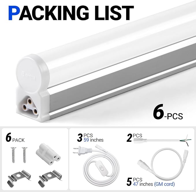 Barrina T5 3FT LED Shop Light, 5000K Daylight White, 16W Utility Light Fixture