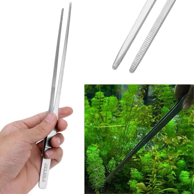 Aquarium Tweezer Set - FEITA Long Stainless Steel Curved & Straight Aquarium Feeding Tweezers Scissors Maintenance Tools Kit (3 Pcs)