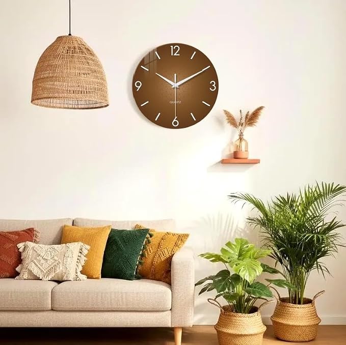 XFM Modern Wall Clock for Living Room Decor 20 Inch Large Brown Analog Wall
