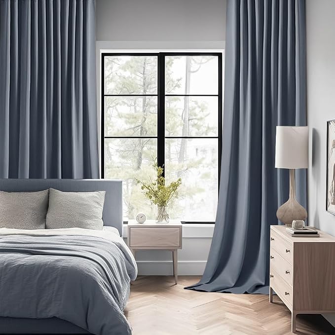 MIULEE Stone Blue Back Tab Blackout Curtains 84 Inch Length 2 Panels Set
