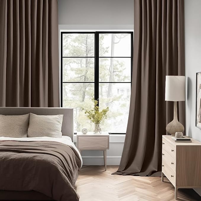 MIULEE Chocolate Brown Back Tab Blackout Curtains 63 Inch Length 2 Panels Set