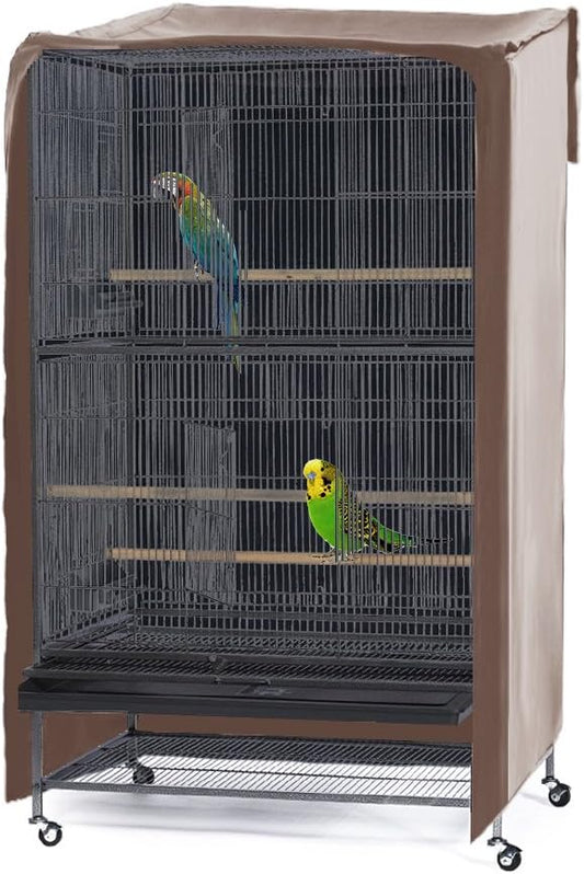 PONY DANCE Pets Product Universal Birdcage Cover Blackout & Breathable Birdcage Cover for Pet Sleep & Rest, Large, Khaki, 35 L x 25 W x 47 in H