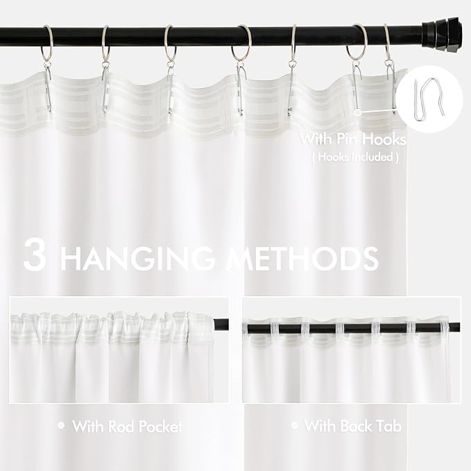 MIULEE Pure White Back Tab Blackout Curtains 102 Inch Long 2 Panels Set