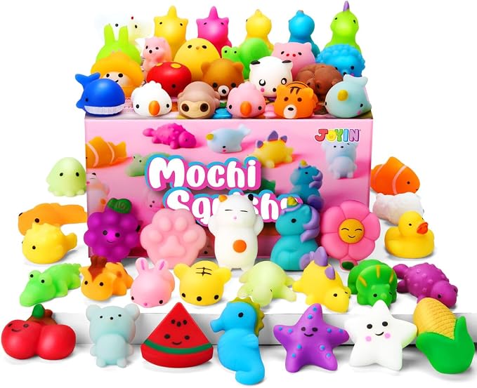 JOYIN Mochi Squishy Toy Set, 200 Pack Mini Squishy Mochi, Party Favors for Kids, Kawaii Stress Relief Toys, Basket Stuffers, Goodie Bags Fillers, Birthday Gifts, Classroom Prizes