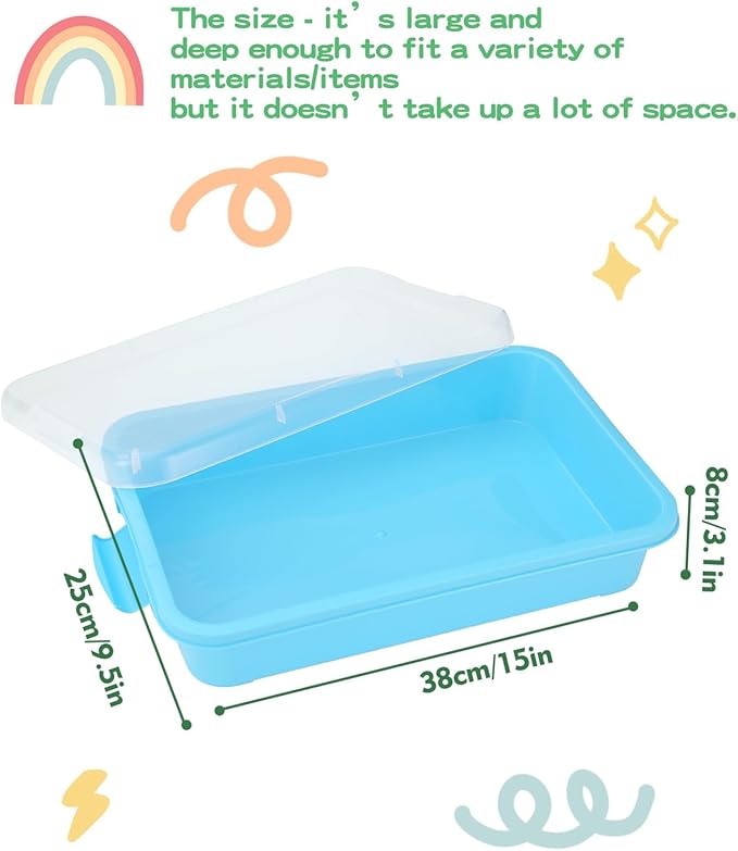 Sensory Bin Sand Tray with Lid for Toddlers 2 Pcs 15in Portable Sandbox Toy Large Plastic Tray for Kids 3 4 5 6 Fill with Sand, Water, Beads, and More (2 Transparent)