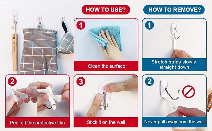 Sinfuo 20 Hooks for Hanging Variety Pack, Adhesive wall Hooks Heavy Duty
