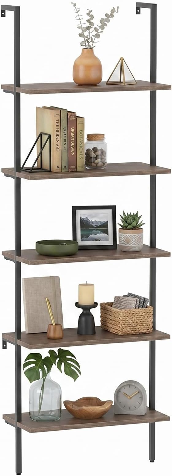 aboxoo Ladder Shelf Open Bookshelf 5-tier Wood Wall-mounted Bookcase Storage