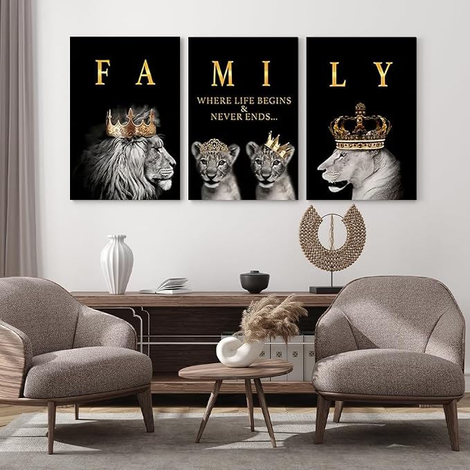 GUBIYU Family Life Begins Never Ends Words Sign Decor Black Gold Wall Art