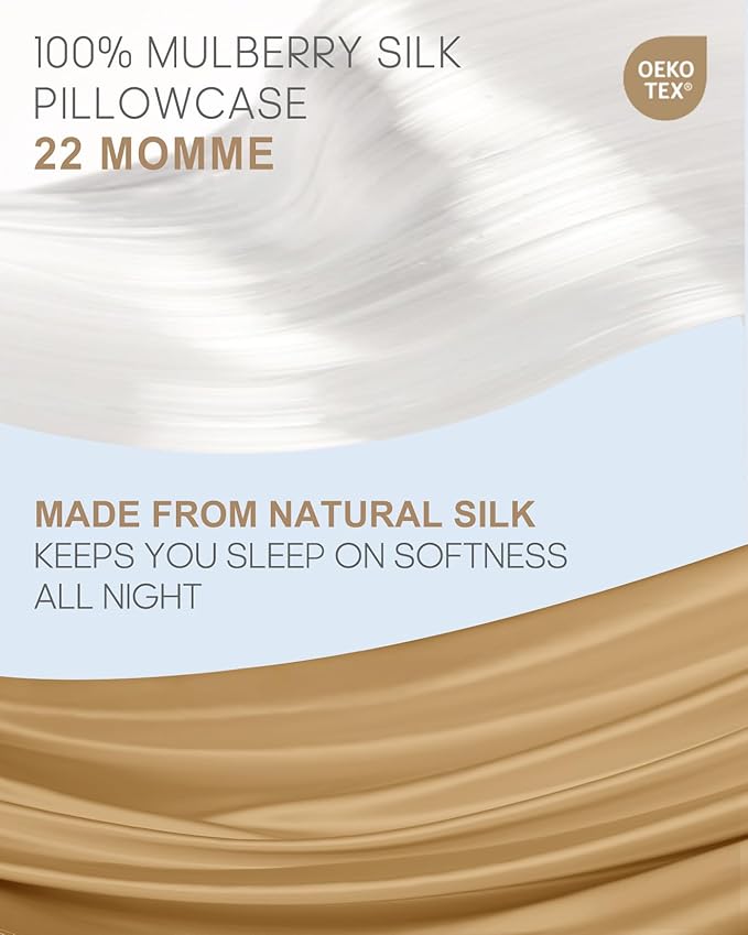 THXSILK 100% Pure Mulberry Silk Pillowcase for Hair and Skin, 22 Momme Zipper Silk Pillow Case Standard Size, Real Silk Pillowcase with Zipper, Anti Aging Acne Free (Metallic Gold, King 20"x36")