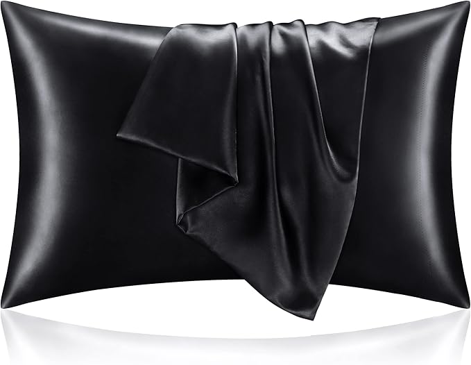 BEDELITE Satin Pillowcase for Hair and Skin, Super Soft and Cooling Similar to Silk Pillow Cases 2 Pack with Envelope Closure, Gift for Women Men(20"x30" Queen Size, Black)