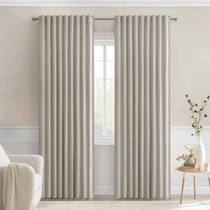 MIULEE Natural Back Tab Blackout Curtains 84 Inch Length 2 Panels Set