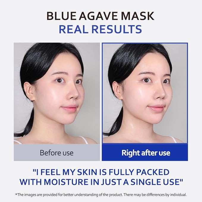 T'ELSE Blue Agave Hyaluronic Acid Mask 25ml*5ea, Watery Sheet Facial Mask with Close Adhesion, Moisturizing Facial Essence with Excellent Hydration, Long-Lasting Moisturizing, Korean Skin Care
