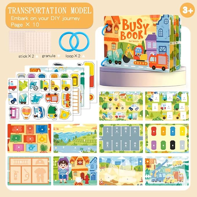 Montessori Busy Book Sorting Toys for Toddlers 2-4, Quiet Book Educational Preschool Learning Activities for Kids, Sensory Fine Motor Matching Games for 3 Year Old Boys Girls Gifts(red)
