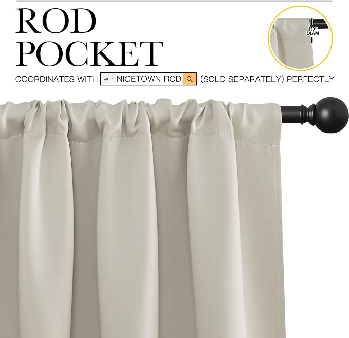 NICETOWN 2 Panels Blackout Curtains, Rod Pocket Thermal Insulated Drapes 84