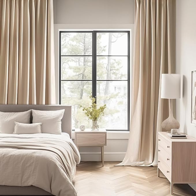 MIULEE Beige Back Tab Blackout Curtains 54 Inches Long 2 Panels Set