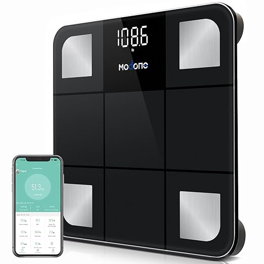 Smart Scale for Body Weight, Body Fat Scale, LED Display & Matte Glass Panel Digital Bathroom Wireless Weight Scale, Bluetooth Body Scale 18 Body Composition Monitor Health Analyzer, Baby Mode