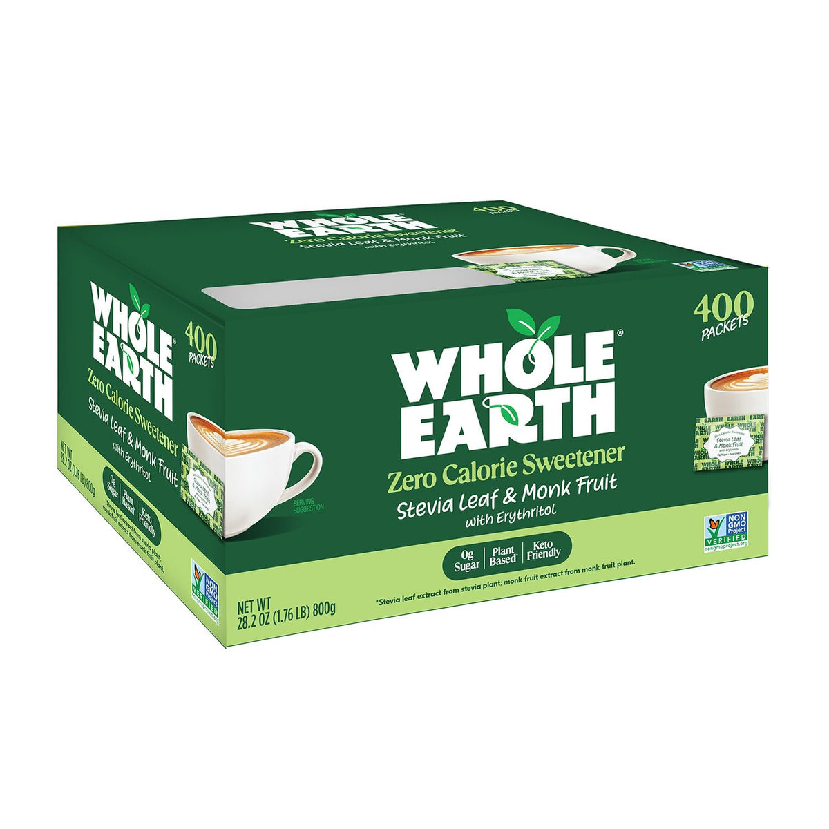 Whole Earth Sweetener Co. Stevia & Monk Fruit Sweetener, Erythritol Sweetener, Stevia Packets, Sugar Substitute, Natural Sweetener, 400 Count