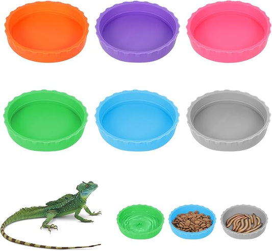 6 PCS Crested Gecko Food and Water Bowl, Reusable Silicone Reptile Feeding Cups for Lizard Anoles Bearded Dragons Tank Terrarium Accessories Supplies for Tortoise, Crab and Small Pet 6 Colors