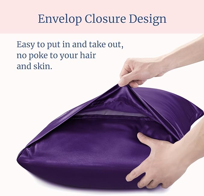 BEDELITE Satin Pillowcase for Hair and Skin, Super Soft Similar to Silk Pillow Cases 4 Pack with Envelope Closure, Cooling Pillowcases for Women Men (20"x26" Standard Size, Plum Purple)