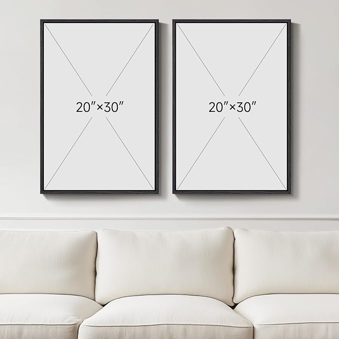 Large Framed Black and White Abstract Wall Art, Abstract Mountain and Moon