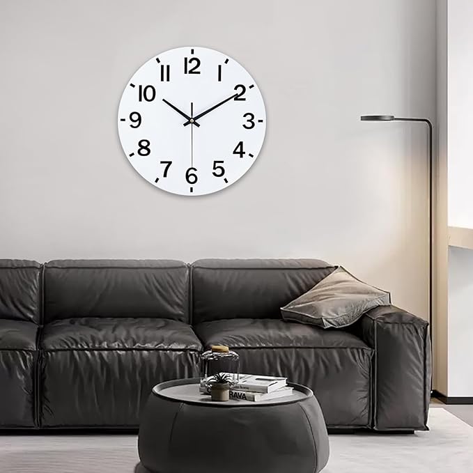 HZDHCLH Wall Clock 12 Inch Silent Non Ticking Wood Battery Operated White
