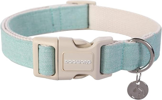 DOGWONG Cotton Hemp Dog Collar, Heavy-Duty Green Dog Collar Adjustable Soft Natural Fabric Pet Dog Collar Cute Wedding Puppy Necklace for Small Medium Large Dogs