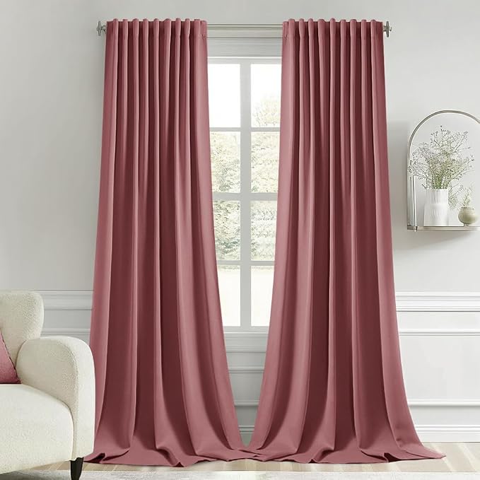 MIULEE Dusty Rose Back Tab Blackout Curtain 96 Inch Long 2 Panels Set