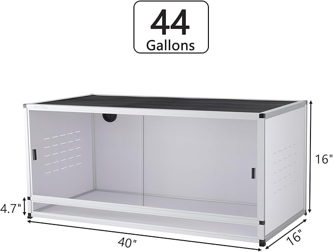 Stackable PVC Reptile Enclosure 40''x16''x16'' ToxiRium Space Efficient Large Reptile Tanks 44 Gallons for Bearded Dragon Gecko Lizard Snake, Wide Vivarium with Sliding Doors Lock-2pcs with spacers
