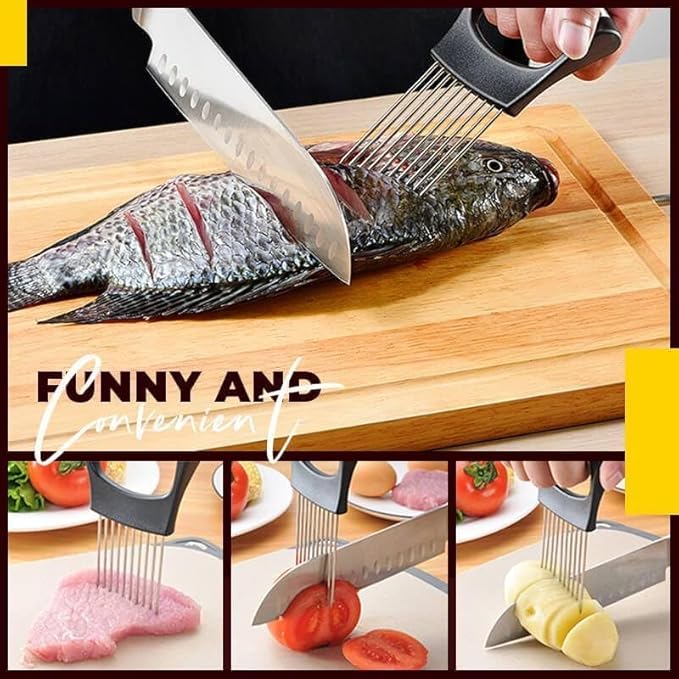 2PCS Stainless Steel Onion Slice Holder, 2024 New Onion Holder for Slicing, ultifunctional Fruit Egg Slicer Onion Pin Slicer Loose Meat Pin, Kitchen Chopper Slicing Tool for Onion Potato Lemon