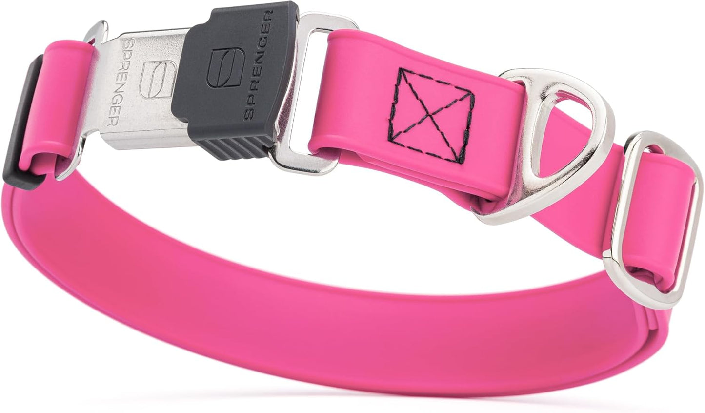 Dogline Biothane Waterproof Dog Collar with Herm Sprenger Stainless Steel Quick Release Buckle – Heavy Duty Tactical Durable Collar for Dogs – Comfortable and Safe Pet Collar, W 1" L 15-25", Pink