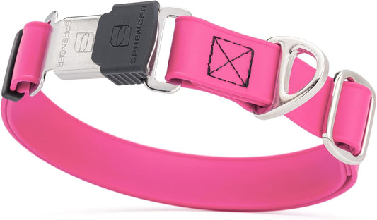 Dogline Biothane Waterproof Dog Collar with Herm Sprenger Black Stainless Steel Quick Release Buckle – Heavy Duty Tactical Durable Collar for Dogs – Comfortable and Safe Pet Collar W 1" L 15-25" Pink